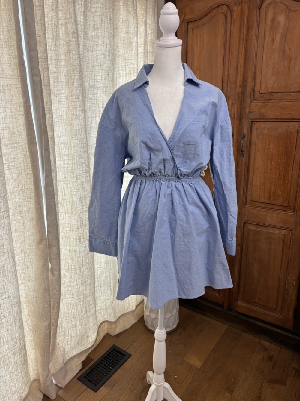Zara Light Blue Collared Shirtdress